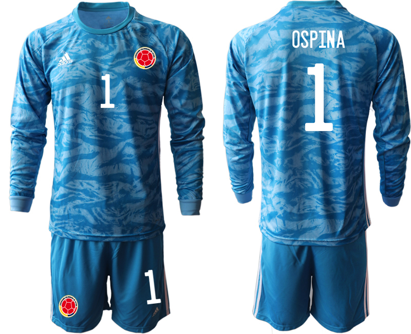 Men 2020-2021 Season National team Colombia goalkeeper Long sleeve blue #1 Soccer Jersey2